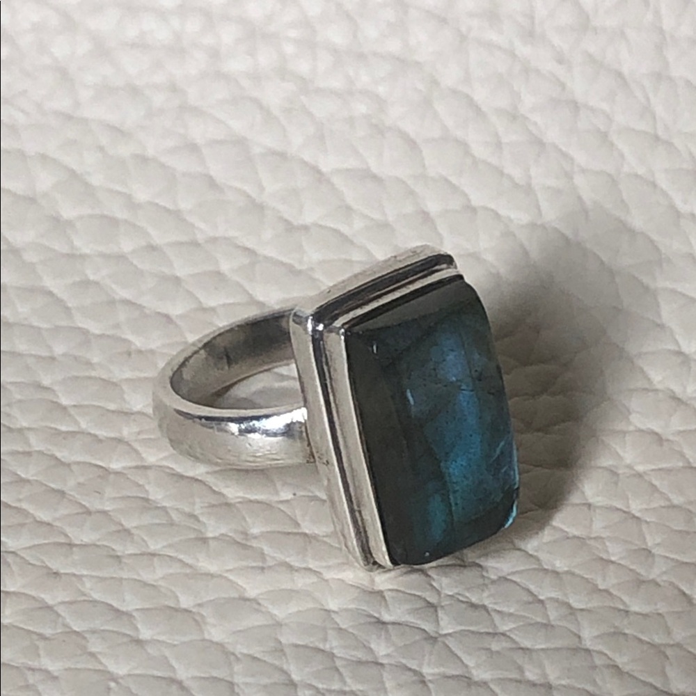 925 Sterling Silver and Labadrorite  Stone Rectangle Shape Ring